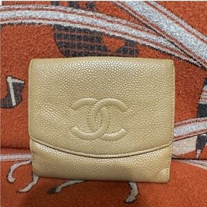 Chanel CC Logo Tan Leather Wallet